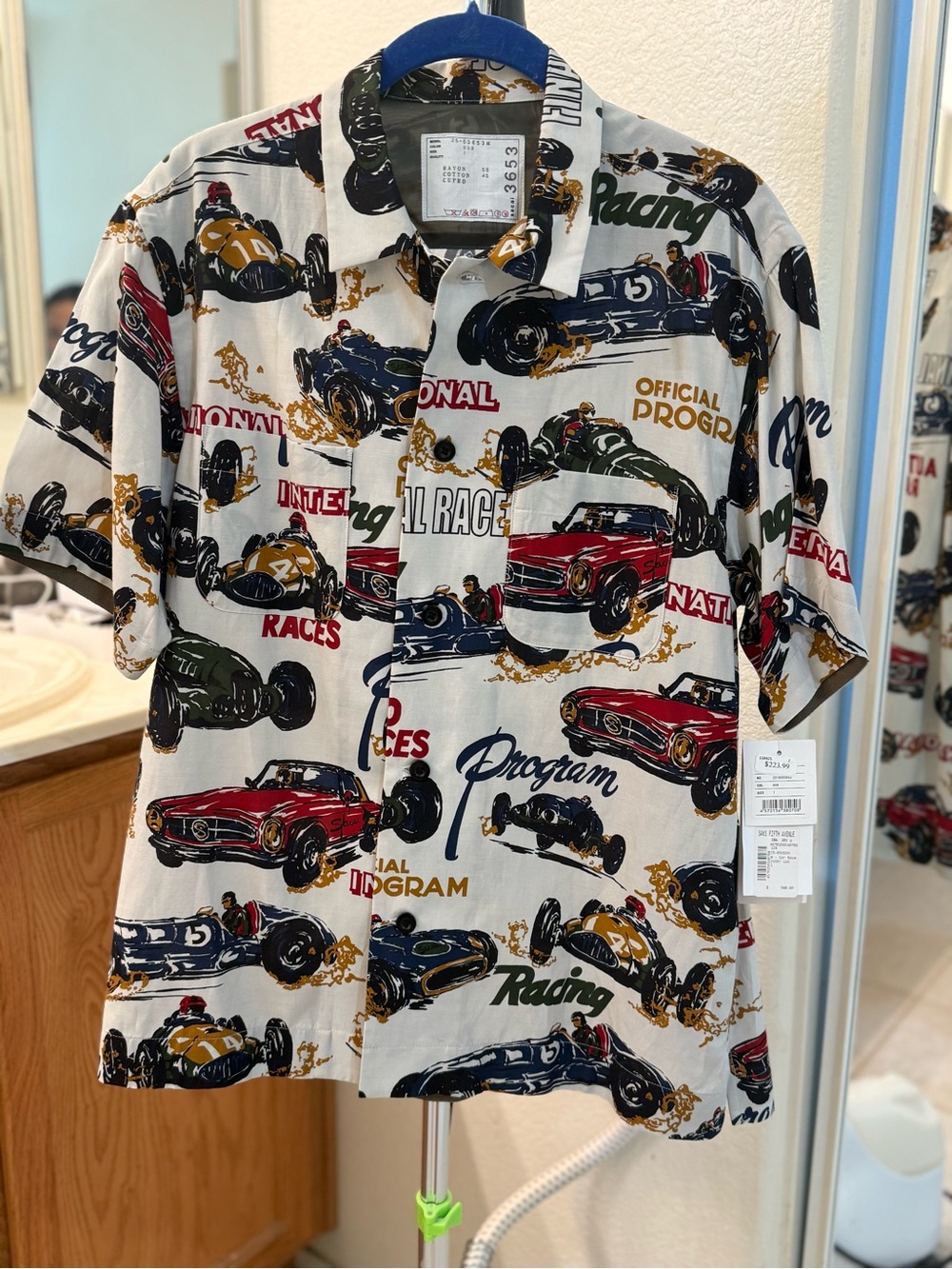 Sacai Multicolor Racing Print Button-Down Shirt. NWT